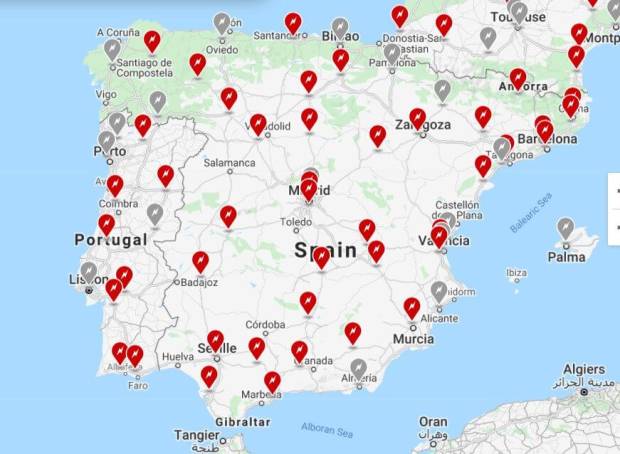 $!Localización de los supercargadores de Tesla en España.
