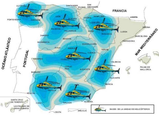 $!Mapa de operación de los helicópteros Pegasus de la DGT