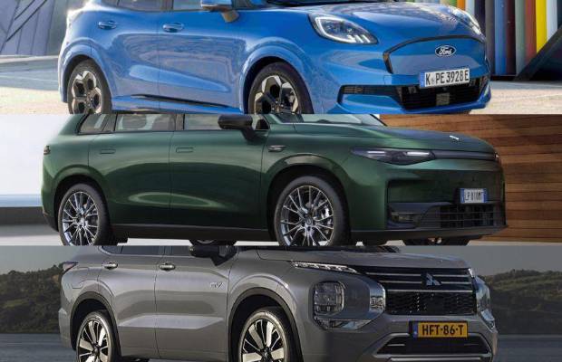 Los tres candidatos del mes demayo: Ford Puma Gen-E, el Leapmotor C10 y el Mitsubishi Outlander PHEV