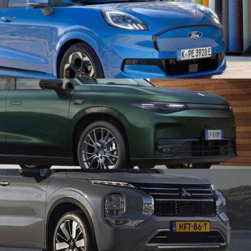 Los tres candidatos del mes demayo: Ford Puma Gen-E, el Leapmotor C10 y el Mitsubishi Outlander PHEV