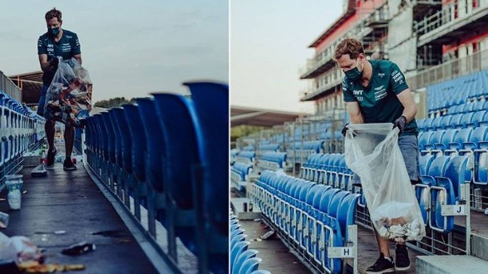 El gran gesto de Vettel recogiendo basura en Silverstone