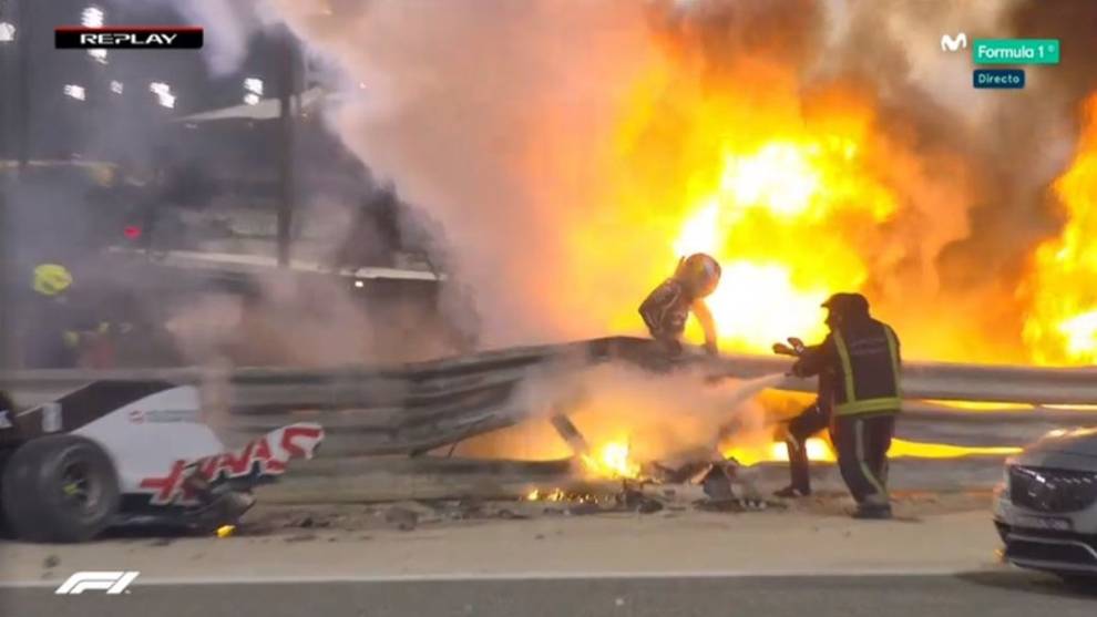 Hamilton gana y Grosjean roza la tragedia en Bahrein